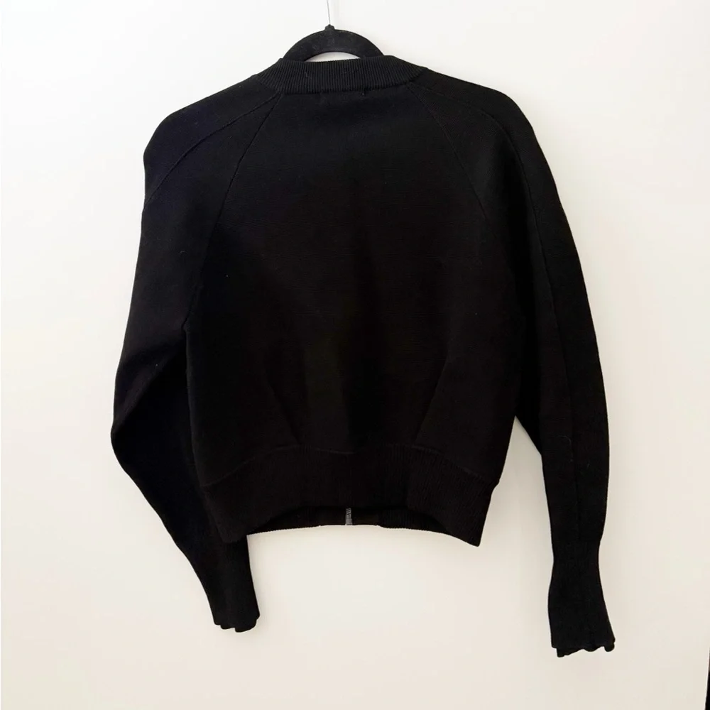 Athleta Black Sequoia Sweater Bomber Jacket Full Zip Athleisure Knit Top Small